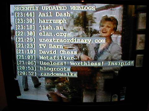 A photo of my TV screen, showing a list of updated weblogs.